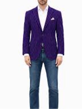 Business Casual Unisex Wool  Purple/ Blue Plaid Classic Blazer